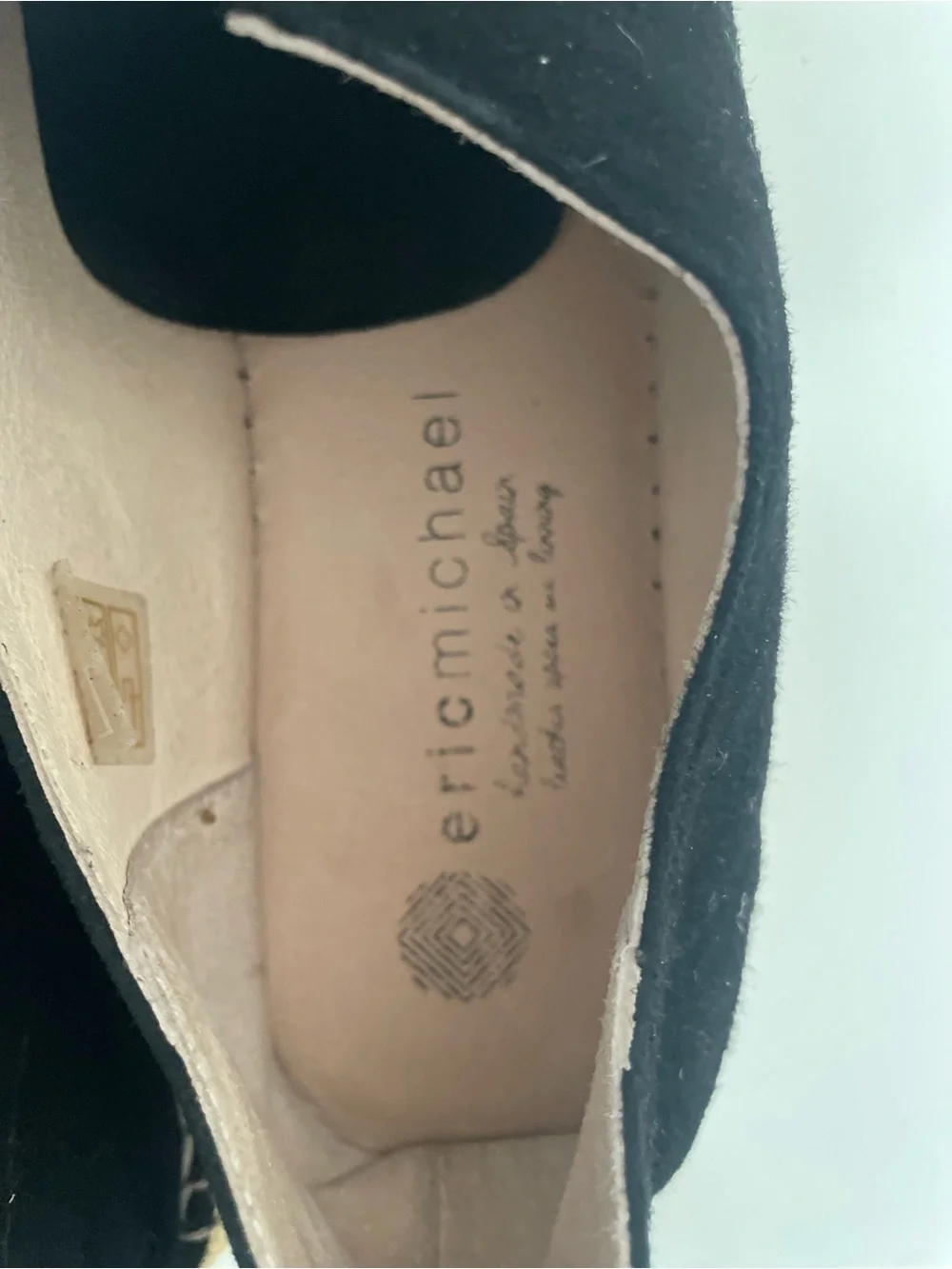 Eric Michael Black Suede Espadrille Platform Slip-On with Top Zip Size 38/7.5